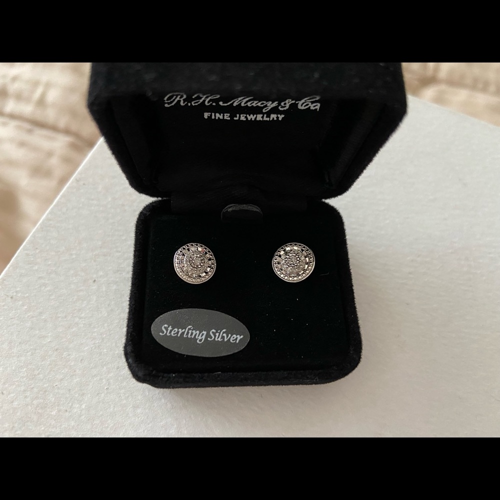 Macys Real Diamond Art Deco sterling silver Brand New earrings